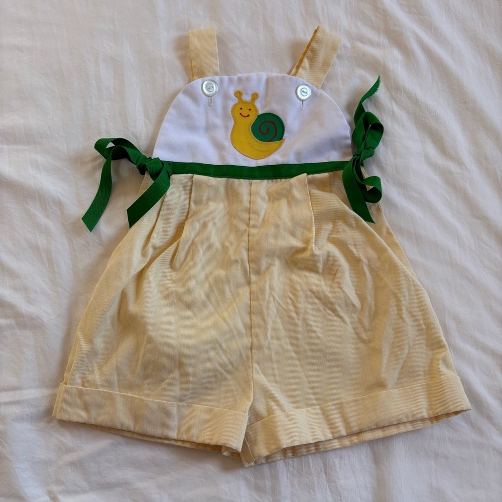 Vintage Yellow & Green Snail Applique Romper Shorts